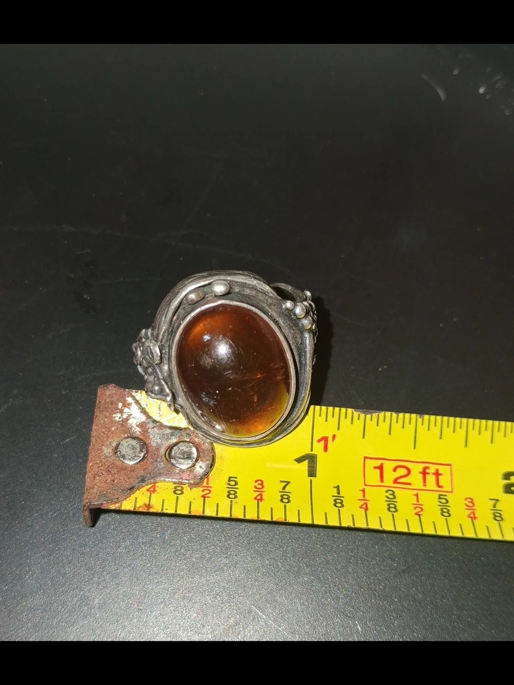 Vintage Sterling Silver Set. Amber Puff Heart Pendant With Oval Amber Ring 7.5